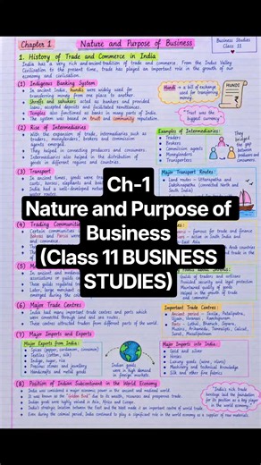 Ch-1 Nature & Purpose of Business #class11 #businessstudies #commerce #handwritten #easy #notes