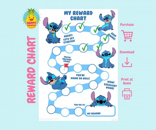 Stitch Reward Chart for Kids, Chore Chart, Behaviour Chart, Digital Download, Instant Download, Sticker Chart, - Etsy UK