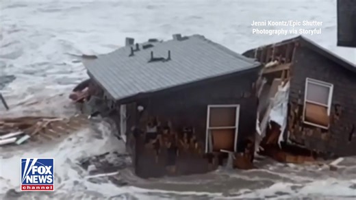 WATCH: Dramatic footage shows beachfront homes collapsing into the ocean in North Carolina as powerful waves batter the Outer Banks. | Fox News
