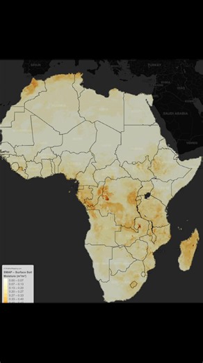 #satellite observation - #SMAP surface soil moisture for #africa in m^3/m^3 #weather #mapping