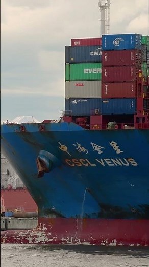 Die CSCL VENUS läuft in den Hamburger Hafen ein.