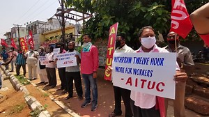 23K views · 233 reactions | The All India Trade Union Congress staged a protest in Bhubaneswar on Monday against change in labour laws by the Centre. They alleged that the change in the working hours from 8 to 12 hours was for the benefit of corporates. They stated that it would affect the labourers and result in job loss. They are demanding Rs 7500/ month for labourers during lockdown, as well as other benefits. | The Times of India | Facebook