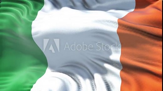 Irish flag is waving slow motion in full screen. Loopable 4K resolution animation. Loop ready video file.