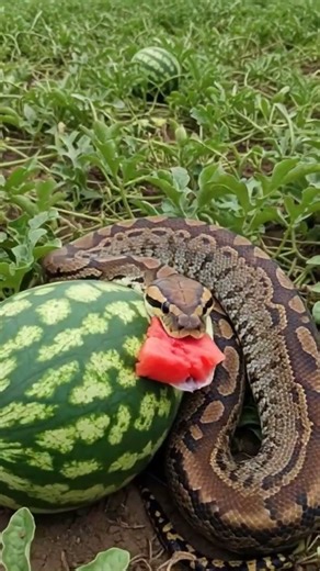 Python Swallows Giant Watermelon in a Field #Python #SnakeVsWatermelon #WildlifeShorts