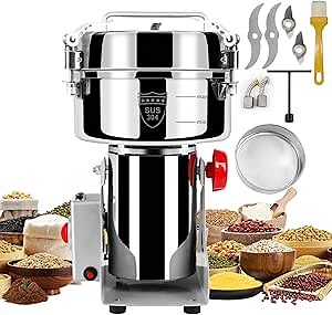 Grain Mill Grinder Electric Flour, 2000g Corn Fine Powder Rice Grinder Wheat Mill for Home Kitchen Commercial Stainless Steel Spice Food Pepper Coffee Beans (Swing Type)