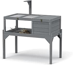 Tortoise Habitat, Wooden Tortoise House with Detachable Legs, Tortoise Enclosure with Lamp Holder Reptile Cage for Small Animals Indoor-Outdoor for Lizards,Hamster,Snakes