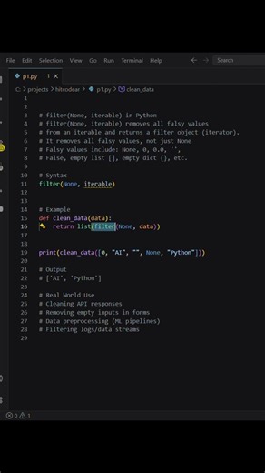 Clean Lists Instantly in Python 🔥 | filter(None) Explained in 30s👉 Alternatives: #coding #hitcodear