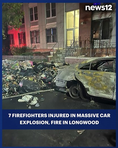 CAR EXPLOSION: A car exploded after catching fire in Longwood, and seven firefighters were hospitalized, according to the FDNY. https://bit.ly/47GwVBD | News 12 The Bronx
