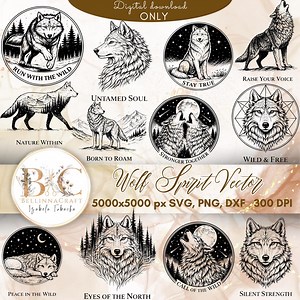 Wolf Spirit Vector Collection, Bold Line Art Wolves With Quotes, Tattoo, SVG & T-shirt Designs, Wild Wolf Line Art Vectors, Majestic Wolf - Etsy