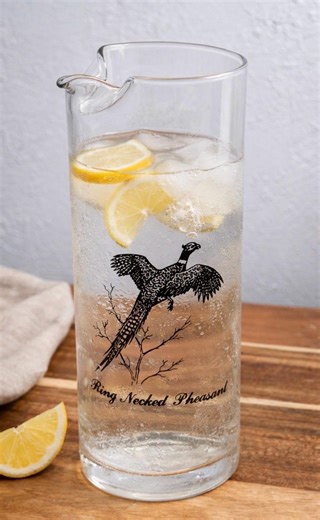 Vintage Glass Pitcher • Ring Necked Pheasant Design, Mid Century Barware, Rustic Cabin Decor - Etsy