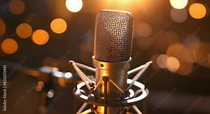 Capturing Sound Effects with a Golden Studio Condenser Microphone. Concept Golden Studio Condenser Microphone, Sound Effects, Studio Recording, Audio Quality, Professional Equipment