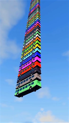 Mixed Rainbow Colorful Cars and Buses Fall Crash