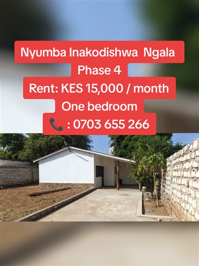Kuna Nyumba (one bedroom) Inakodishwa hapo Ngala Phase 4... Hii haobunalipa 15K tu kwa mwezi Sifa zake: - Parking ya kutosha ~ Nyumba nzima imewekwa tiles ~ Security ya perimeter wall iko imara kabisa ~ Salama kuishi na familia yako ~ Perfect kwa singles au familia ndogo Mahali: Ngala Phase 4 📞 Wasiliana kwa: 0703 655 266 🔥 Piga sasa kabla haijakodishwa!!!