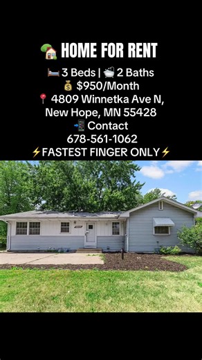 3 Bed, 2 Bath Home for Rent in New Hope, MN - $950/Month