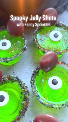 Get ready to raise the spirits at your Halloween bash with these spooktacular jelly shots! Thanks to @Fancy Sprinkles® Fancy Glitter Jelly Shot Kit, it's never been easier to add a little magic to your celebration! ✨ Find this kit at @Walmart and let the ghoul times roll!✨👻 These are so easy to make, follow directions on the box, add water, choice of spirit, rim with chamoy, add fancy sugar, sprinkle with tajin, add candy eyes, for extra fun I bought pipettes from Amazon and filled them with ch