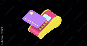 Credit card POS terminal machine contactless payment e money banking transaction 3d icon animation loop with alpha channel