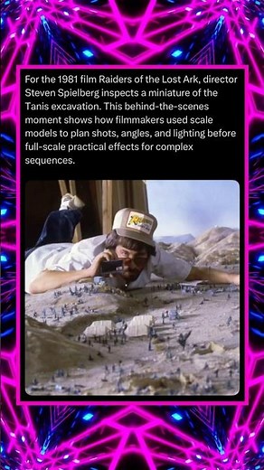 For the 1981 Film Raiders of the Lost Ark, Director Steven Spielberg Inspects a Miniature of the…