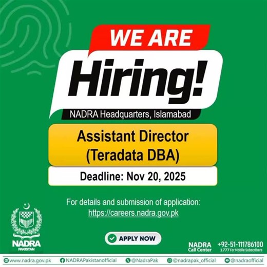 NADRA is inviting applications for the position of Assistant Director...