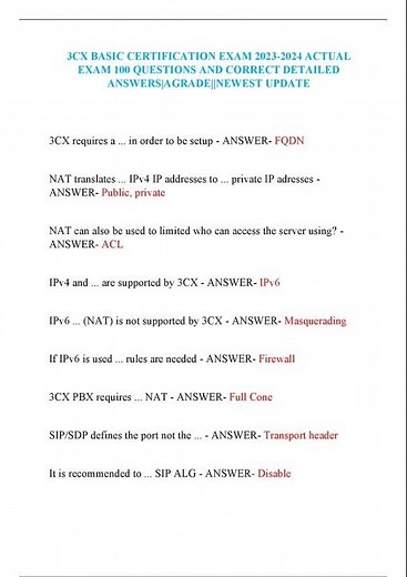 3CX BASIC CERTIFICATION EXAM 2025 ACTUAL EXAM 100 QUESTIONS AND CORRECT DETAILED ANSWERS AGRADE NEWE