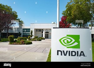 Signage with logo at the Silicon Valley headquarters of computer graphics hardware company Nvidia, Santa Clara, California, August 17, 2017 Stock Photo - Alamy