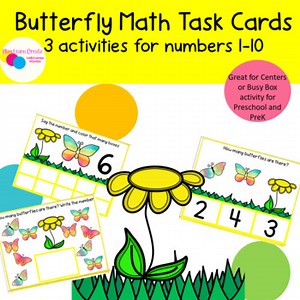 Butterfly Math Task Cards for Preschool PreK and Kindergarten Number Activities