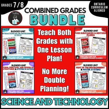 GRADES 7/8 BLENDED SCIENCE UNITS BUNDLE - ONTARIO SCIENCE - 3-PART LESSON PLANS