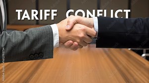 Tariff and Impact concept ,Tariff Conflict Handshake Business Agreement and Negotiation for Partnership Resolution Trade Disputes