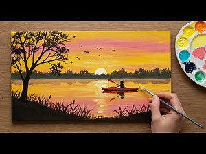 Sunset Kayak Adventure 🌅🚣 Acrylic Painting Tutorial for Beginners