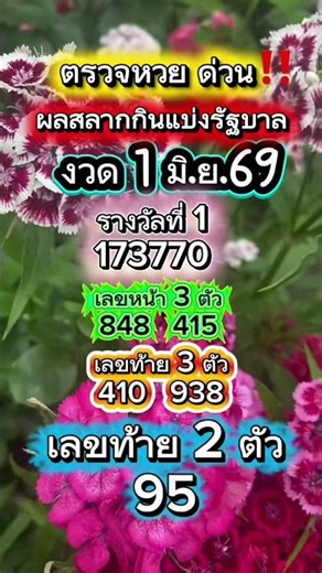 ตรวจหวย ผลสลากกินแบ่งรัฐบาล งวด 1 มิ.ย.69 #หวย #หวยรัฐบาล#สำนักงานสลากกินแบ่งรัฐบาล #รางวัลที่1#คำคม