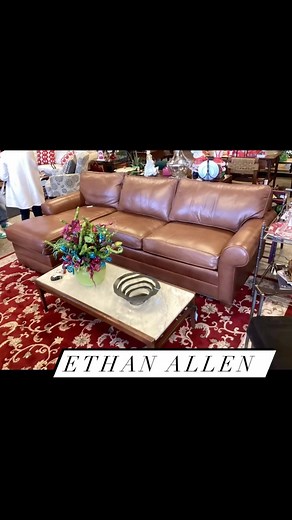 L Shape Ethan Allen leather sectional $4,999.00. #consignment #stlouisbucketlist #sofa #furniture #familyroom #designer | Green Goose Consignment Gallery