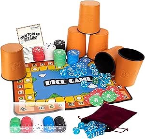 Extguds Dice Game Set for Liars Dice,Classic Bluffing Game with Game Mat, 6 Professional Leather Dice Shaker Cups, 100pcs Game Chips,Perfect for Many Dice Games