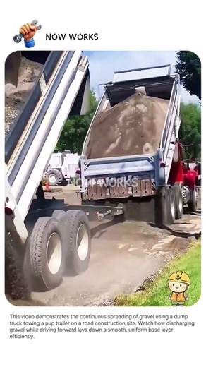 Fast and Even Spreading! Unloading Gravel with a Dump Truck Pup Trailer #dump_truck #paving #gravel