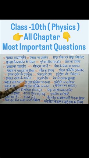 Class -10th ( Physics) 👉 All Chapter 👇 💯🔥Most Important Questions 🎯 ✅✅For Board Exams