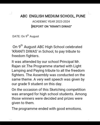 Co-Curricular Activity Report Writing Examples