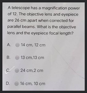 A telescope has a magnification power of 12 . The objective len... | Filo