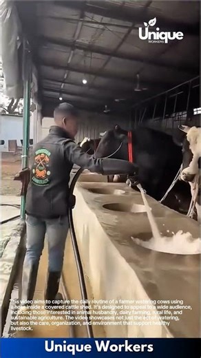 Watering cows with a hose: people watering cows with a hose