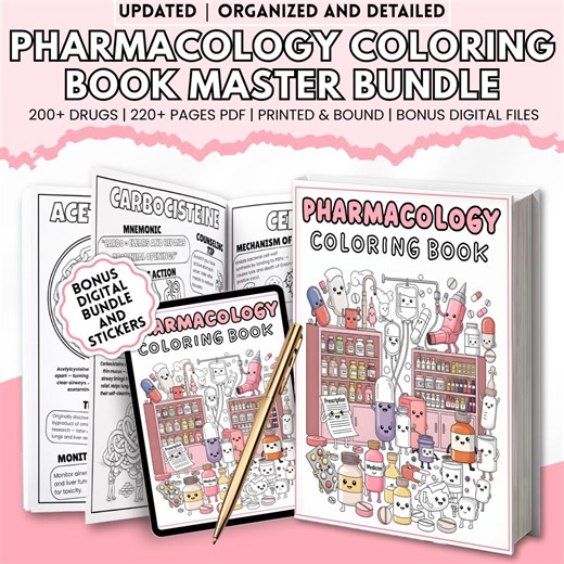 Nursing Pharmacology Coloring Book (physical) | 200  Drugs | 220  Pages | Nursing Exam Prep Study Guide - Etsy