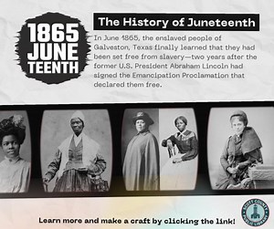 Today is Juneteenth! ❤️ Celebrate today with your young ones by learning more about this holiday and making a craft inspired by its history. ↪ https://shorturl.at/eAD46 | Scott County Public Library | Facebook