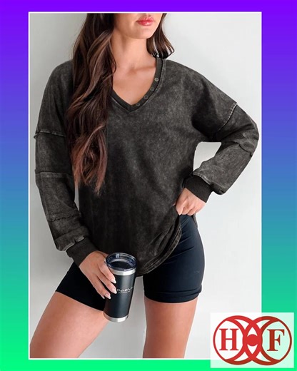 Who needs the perfect outfit when you can have the perfect pullover? 😍 Meet our Carbon Grey Mineral Wash Exposed Seam Buttoned V Neck Pullover Top! This stylish piece not only offers effortless chicness but also envelops you in cloud-like comfort ☁️. With its unique mineral wash texture and sophisticated V neck design, it’s the go-to for any occasion—whether you’re dressing up for brunch or cozying up at home. Just imagine how confident you'll feel! 💁‍♀️✨ Ready to elevate your wardrobe for jus
