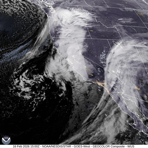 A potent Pacific storm system is funneling moisture into California, which is resulting in heavy rain and mountain snow. This initial system is forecast to move inland tonight into Tuesday, increasing precipitation chances across the Intermountain West. Another Pacific system will move onshore on Wednesday. | NOAA NWS Weather Prediction Center