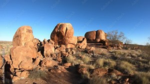 Devils Marbles rock formations at sunset. Australian outback landscape Karlu Karlu - Devils Marbles Conservation Reserve at dusk in Northern Territory, Australia.