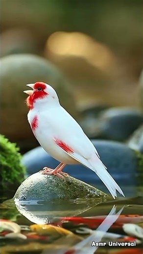 White and Red Canary Singing by the Clear River | Colorful Koi Fish Paradise #shorts