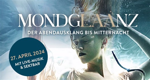 Baden bis Mitternacht am Samstag, 27.4.2024 in der Therme 💦 Das letzte Mal MondgLAAnz vor der Sommerpause - mit Livemusik & Freigetränke ⏭️ Jetzt Ticket online sichern: https://www.therme-laa.at/angebote/mondglaanz/ | Therme Laa - Hotel & Silent Spa