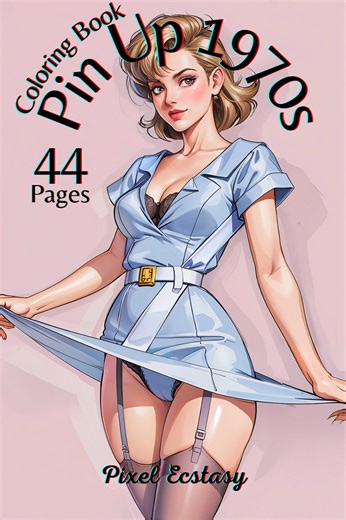 1970s Pin up Girls Coloring Book: Retro Grayscale Art (PDF) - Etsy