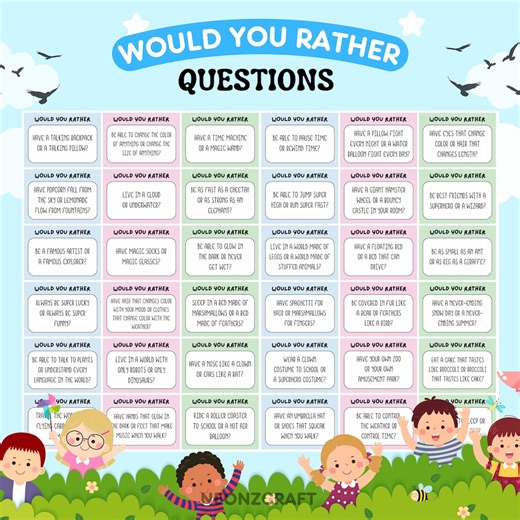 Would You Rather Questions Game for Kids   Free Template (digital Download) - Etsy