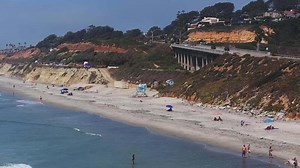 Aerial view of beautiful cliffs at the coast of southern California, Torrey pines state natural reserve. Torrey Pines State Reserve and Beach on the coastline of La Jolla, San Diego, on the west coast