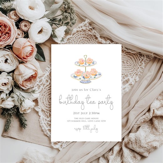 Afternoon Tea Birthday Invitation | Tea Party Invite | High Tea Template | 365 - Etsy