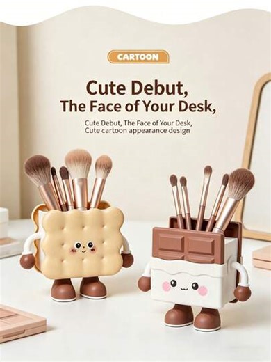 Cute Cartoon Cookie, Chocolate Shaped Desk Organizer Box, Multi-Functional Desktop Storage Box, Creative Multi-Purpose Stationery, Pen, Makeup Brush Holder | SHEIN