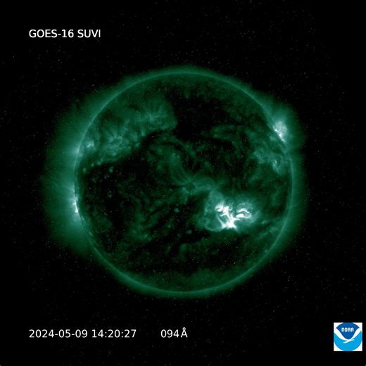 1.4M views · 9.6K reactions | The Solar Ultraviolet Imager (SUVI) onboard NOAA's GOES East satellite has been watching a very stormy sun this week. At least five coronal mass ejections (CMEs) have been observed by the NOAA NWS Space Weather Prediction Center and a severe geomagnetic storm is likely to impact the Earth this weekend. More: www.spaceweather.gov | NOAA Satellite and Information Service | Facebook