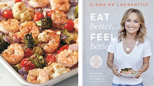 Giada de Laurentiis shares a healthy, gluten-free sheet pan recipe: Parmesan shrimp and veggies from her new cookbook, "Eat Better, Feel Better." RECIPE > https://rach.tv/2P9omek | Rachael Ray Show